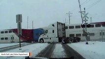 Dashcam Catches A Train Splitting FedEx Truck Into Two