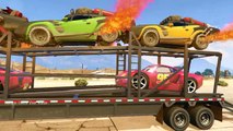 MONSTER CARS & Lightning McQueen on TRUCK with Spiderman in Cartoon for Kids! Nursery Rhymes Songs