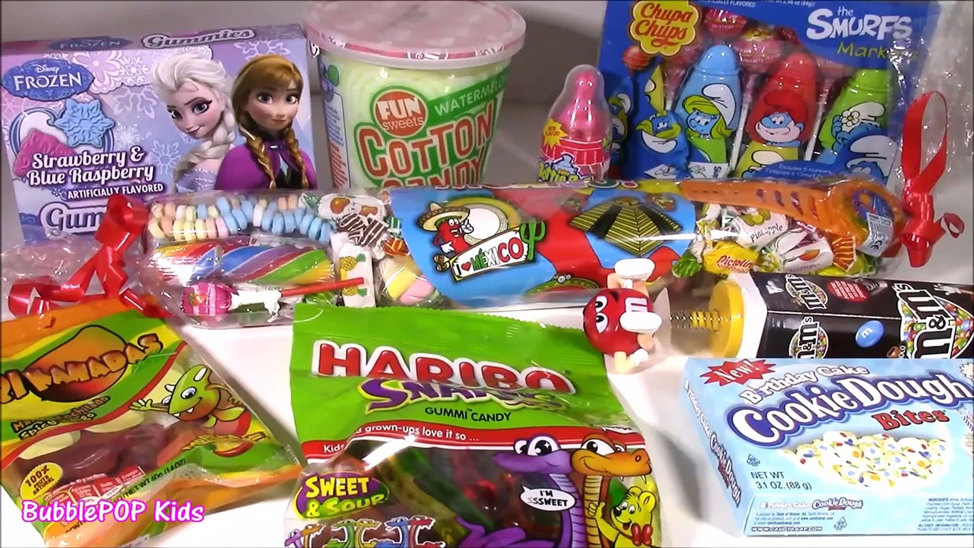 CANDY BONANZA 12! FROZEN Gummies M&Ms SMURFS Chupa Chups COTTON Candy! Fun  Review - 動画 Dailymotion