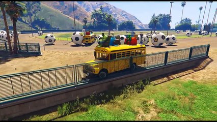 Wheels On The Bus Spiderman and Friends Playing Football / Soccer with many huge Balls