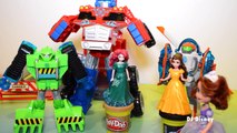 Play Doh Rescue Bots, Boulder, Blades, Optimus Prime Merida and Belle Rescue Play-Doh