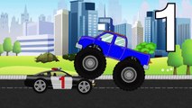 Monster Trucks Teaching Children Numbers and Crushing Cars