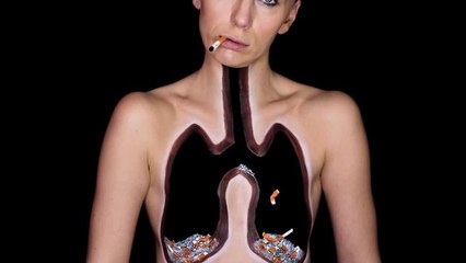 Shocking 'human ashtray' bodypainting time lapse