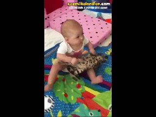 Kediye Oyun Hamuru Muamelesi Yapan Bebek