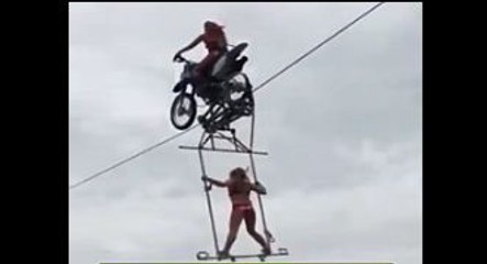 Dangerous Bike Stunts on Rope