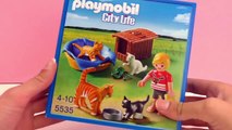 Enfant avec quatre chats Playmobil – avec gamelle, nourriture pour chat, panier