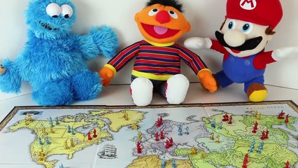 Cookie Monster and Super Mario Play Classic Risk a World Domination Board Game