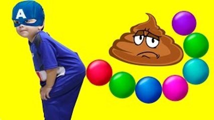 Captain America Poo Colored Balls w/ Batman & Spiderman vs Maleficent Superheroes Kids
