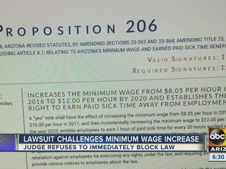 Arizona judge refuses to immediately block minimum wage increase
