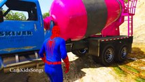 Party with Color Trucks and Spiderman for Kids - Superhero in Cars Cartoon and Nursery Rhymes Songs