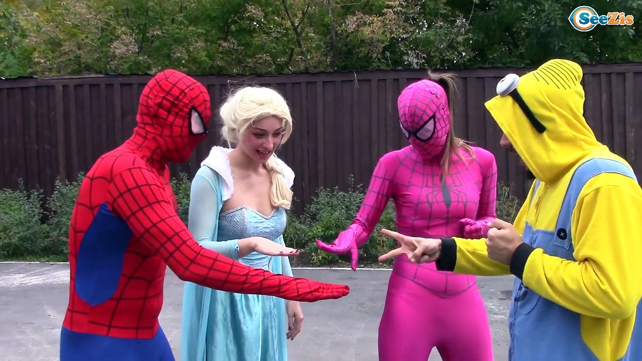 Frozen Elsa & Spiderman HIDE & SEEK w/ Joker Pink Spidergirl vs Joker. Ep. 161