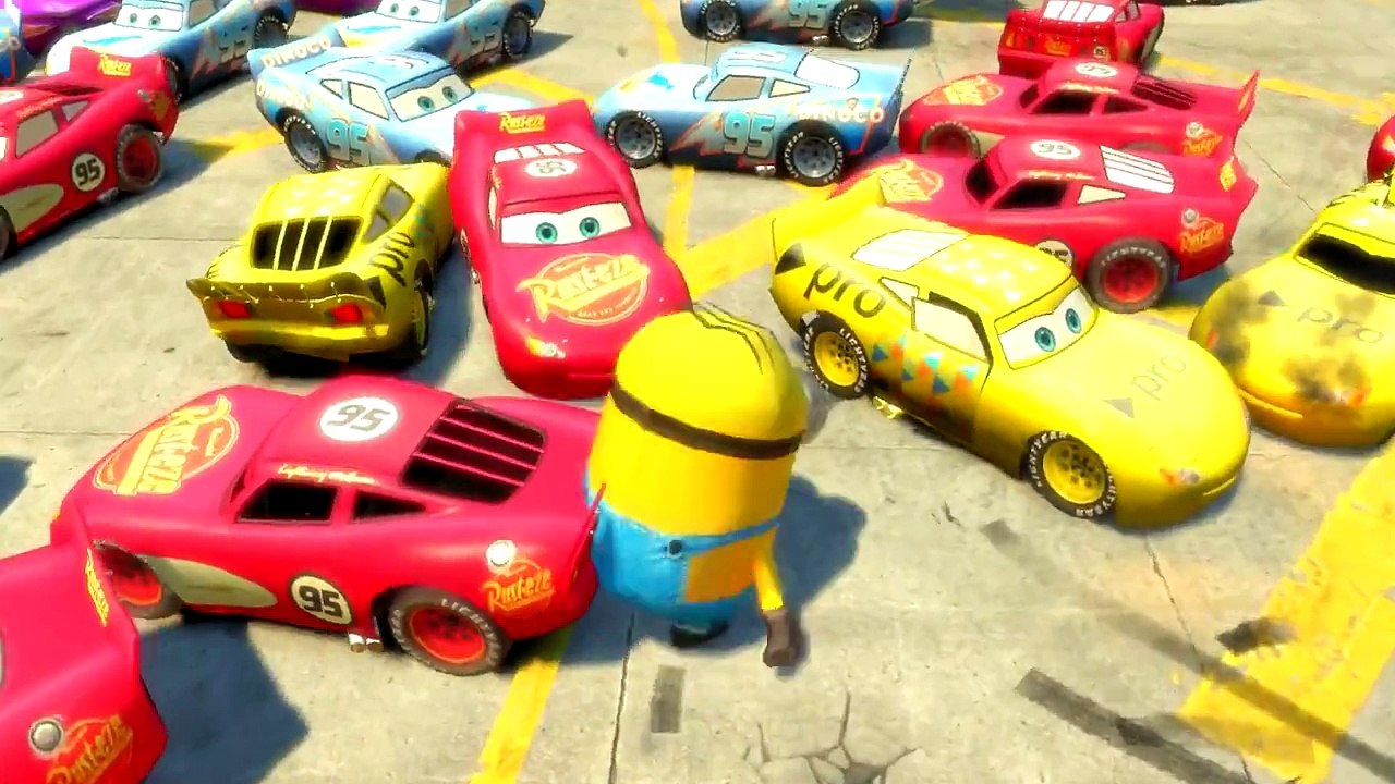 THE MINION and SPIDERMAN fun with Lightning McQueen Cars (Disney Pixar Cars + Nursery rhyme)