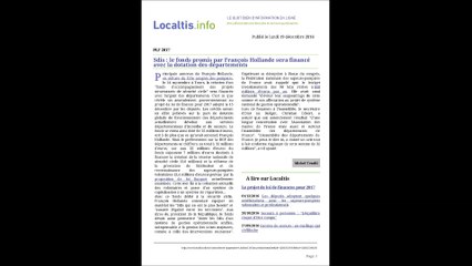 Sdis le fonds promis par Francois Hollande sera finance avec la dotation des departements