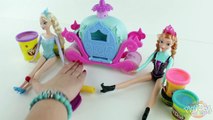 ♥ Play Doh Frozen Elsa and Anna Barbie Doll Dress Up Party Dresses and Magic Carriage