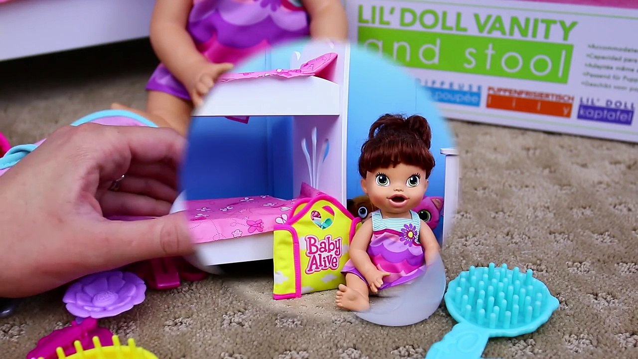 BABY ALIVE Doll Vanity KidKraft Wooden Furniture Bedroom Set & Lucy Hair Makeover by DisneyCarToys