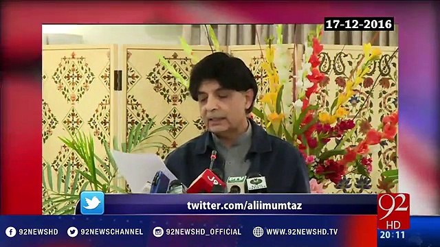 Ch Nisar answers the 5 questions asked in Quetta Attack Report 17-12-2016 - 92NewsHD