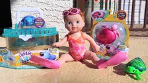 SWIMMING BABY DOLL & Turtles! Baby Born I Can Swim Doll Swims in Pool Underwater Little Live Pets