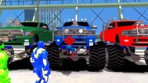 Monster Trucks Colors & Nursery Rhymes & Hulk IronMan Spiderman Songs for Children with Action