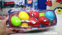 Play Doh and Mini Vehicles!! Spiderman Eggs, Construction Toys, Airplane Set, Fire Truck Set, Police
