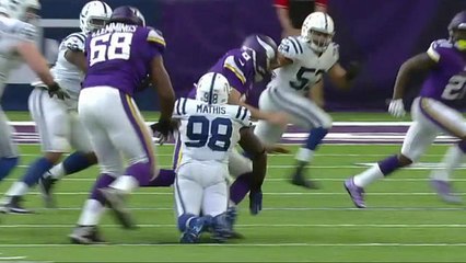 Bradford gets strip sacked by Robert Mathis