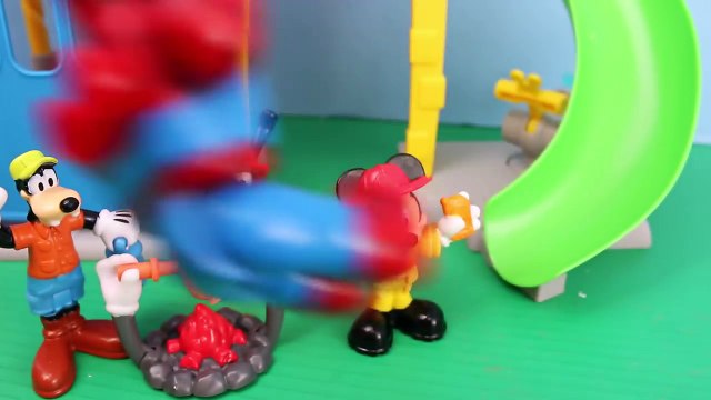 Mickey Mouse Fireman Helps Duplo Lego Spiderman Superhero Put Out Fire with Goofy and Pluto