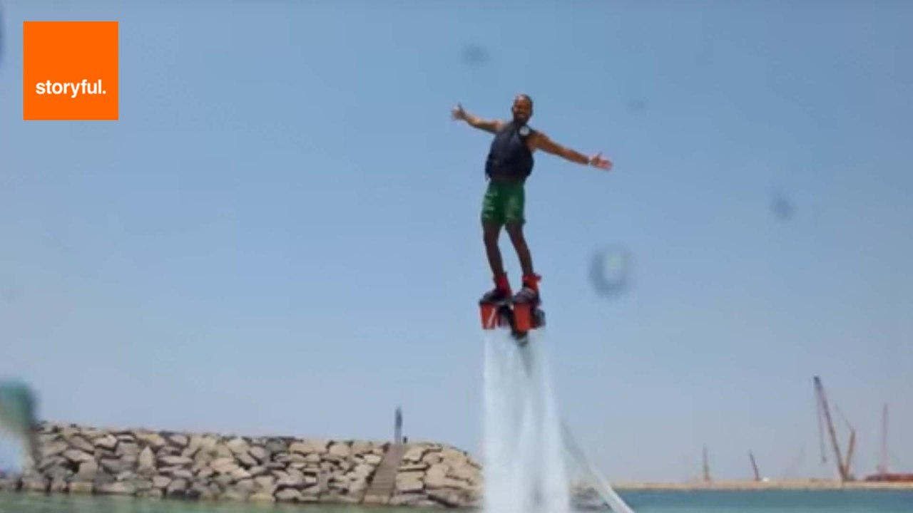 Flyboarder Shows Off Water Skills in Dubai