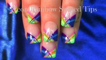 HOT Nails! Neon Rainbow Stripes Nail Art Tutorial | Short Summer Nail Design