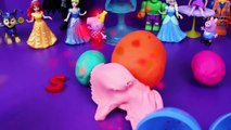 Surprise Play Doh Eggs with Frozen Elsa Doll and Peppa Pig with Batman Toy in Letters Spelling SNOW
