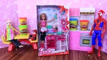 Barbie Sisters Baking Fun Dolls with DIY Play Doh Christmas Cookies   Frozen Kids, Elsa & Spiderman