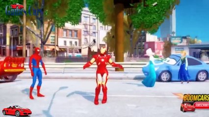 McQueen & Sally from Disney Cars + Spiderman & Iron-Man + Anna & Elsa from Frozen fun race for kids!