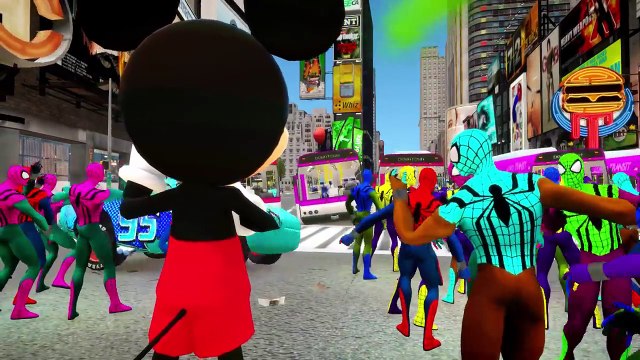 Wheels On The Bus Mickey Mouse & Spiderman Colors | Nursery Rhymes for Kids