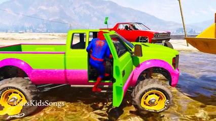 Funny Tractors and Color Cars for Children with Spiderman - Video for Kids and Nursery Rhymes Songs