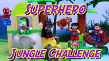 Duplo Lego Jungle Set Review with Superheroes Batman vs Superman and Spiderman Run Challenge Course