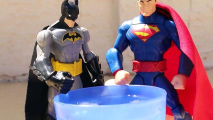 Batman Superhero and Superman are Dunked into a Cup for the Ice Bucket Challenge by ToysReviewToys