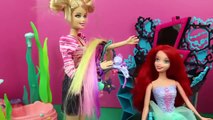 Barbie Hair Salon Little Mermaid ARIEL Gets BAD Hair from Barbie amp Frozen Princess Elsa