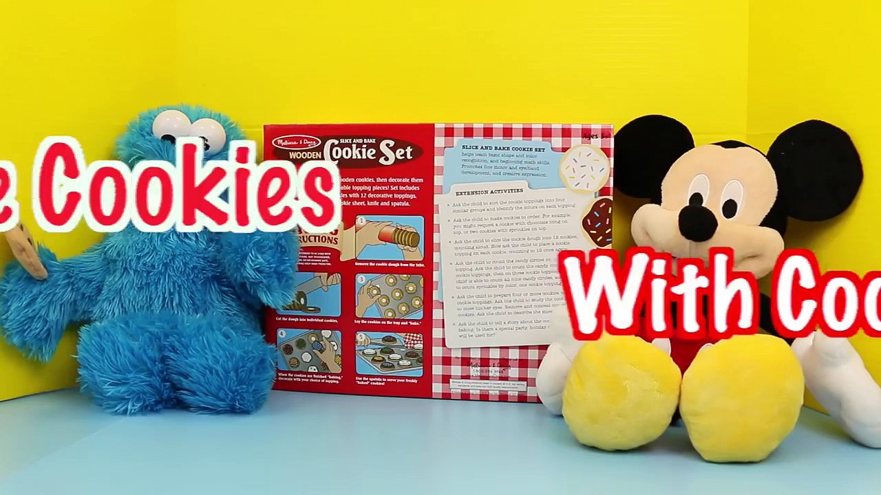 Cookie Monster with Mickey Mouse Baking Cookies and Eating the Wooden Cookies Set