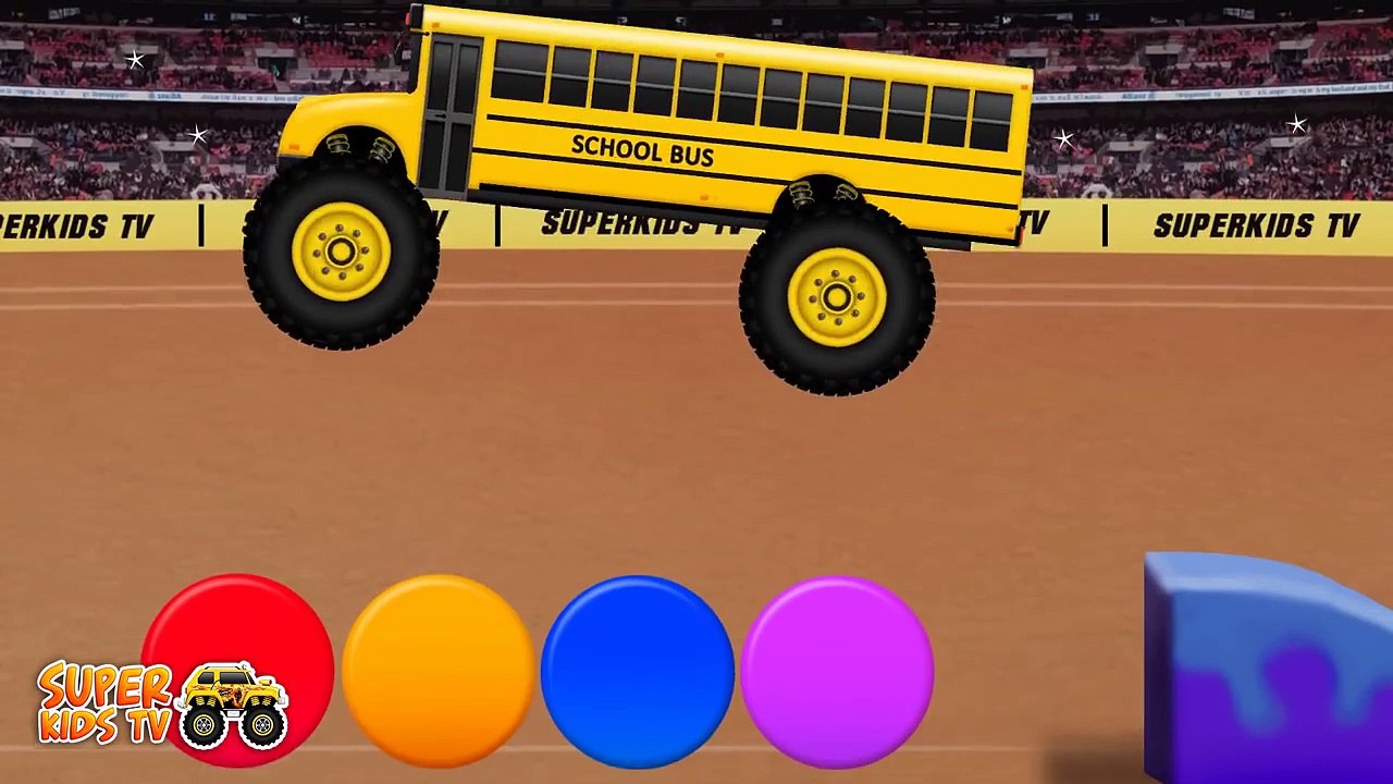 Monster Truck School Buses Teaching Shapes & Crushing Shapes - Learning Basic Shapes Video for Kids