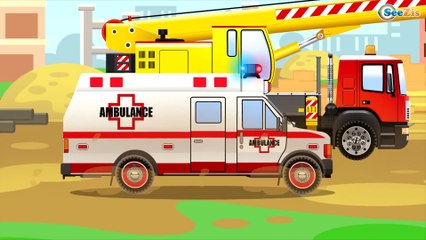 The Blue Police Car and Cop Cars Race | Service & Emergency Vehicles Cartoons for children