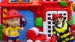 Peppa Pig Toy Meets Caillou and Imaginext Fireman Toys Visiting Firehouse with His Small Firetruck