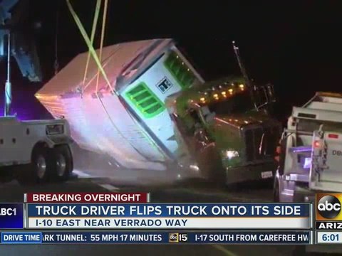 Truck driver flips truck near I-10 eastbound at Verado Way