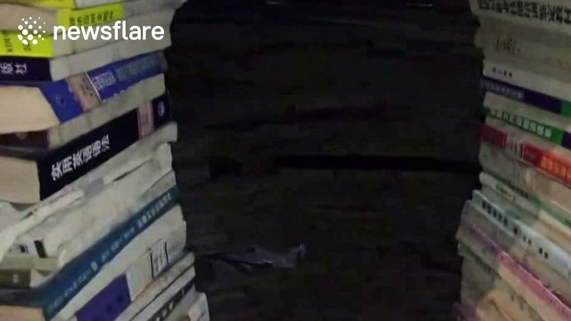 Cafe owner builds massive 'well' out of books