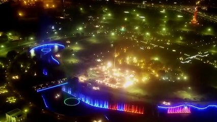 Greater Iqbal Park and dancing fountain, Lahore, - Aerial Drone View