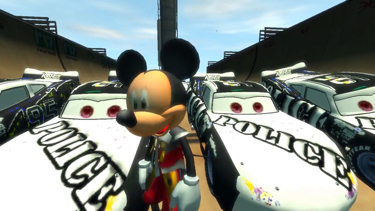 Mickey Mouse FUN!! Custom WHITE POLICE Lightning McQueen CARS Colors! + Children Songs & Rhymes HD