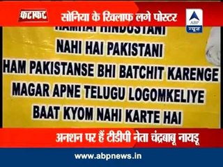 Posters mock Sonia Gandhi at Delhi's Andhra Bhavan