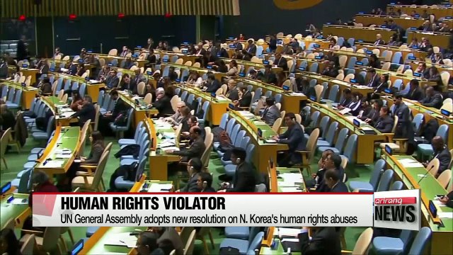 UN General Assembly adopts new resolution on N. Korea's human rights abuses