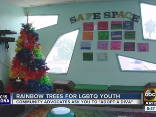 Rainbow trees with tags to help LGBTQ homeless youth