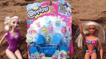 Elsa and Barbie Open Surprise Shopkins on Hawaii Beach DisneyCarToys Shopkins Unboxing with