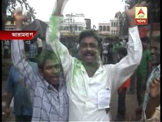 TMC supporters celebrate as their party wins in Panchayat poll at Arambag