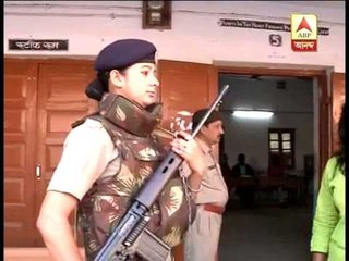 Scene at a booth in chattisgarh shows there are elaborate security arrangements.