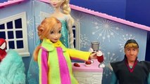 Frozen Elsa Finds A Snow Cabin DOLLHOUSE Barbie Disney Princess Anna Kristoff Spiderman Toys